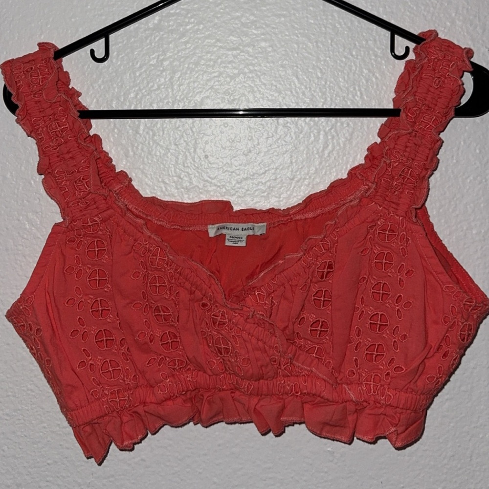 American Eagle Outfitters Coral Eyelet Crop Top